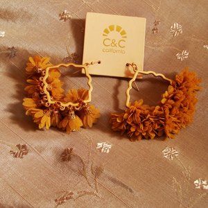 C & C Fabric Flowers & Beads Gold Hoop Earrings